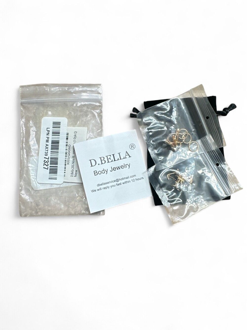 D.Bella Nose Rings Hoops 18pc Gold Tone 20G Studs New in Gift Pouch